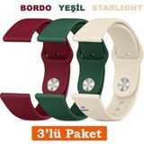 Samsung Galaxy Watch 4/5/6/7/fe 40/44MM Classic 42/43/46/47MM Uyumlu 20MM 3'lü Silikon Kordon Seti - Samsung 20mm - Bordo - Yeşil