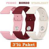 Samsung Galaxy Watch 4/5/6/7/fe 40/44MM Classic 42/43/46/47MM Uyumlu 20MM 3'lü Silikon Kordon Seti - Samsung 20mm - Bordo