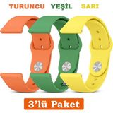 Samsung Galaxy Watch 4/5/6/7/fe 40/44MM Classic 42/43/46/47MM Uyumlu 20MM 3'lü Silikon Kordon Seti - Samsung 20mm - Sarı - Turuncu - Yeşil