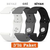 Samsung Galaxy Watch 4/5/6/7/fe 40/44MM Classic 42/43/46/47MM Uyumlu 20MM 3'lü Silikon Kordon Seti - Samsung 20mm - Siyah - Beyaz - Gri