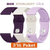 Samsung Galaxy Watch 4/5/6/7/fe 40/44MM Classic 42/43/46/47MM Uyumlu 20MM 3'lü Silikon Kordon Seti - Samsung 20mm - Starlight - Mor
