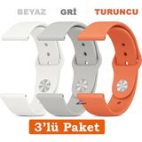 Samsung Galaxy Watch 4/5/6/7/fe 40/44MM Classic 42/43/46/47MM Uyumlu 20MM 3'lü Silikon Kordon Seti - Samsung 20mm - Turuncu - Beyaz