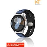 Samsung Galaxy Watch 46MM / Galaxy Watch 3 45MM / Gear S3 Uyumlu Çift Renk Silikon Kordon 22MM - Lacivert - Siyah