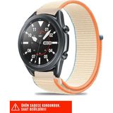 Samsung Galaxy Watch 46MM / Galaxy Watch 3 45MM / Gear S3 Uyumlu Hasır Örgü Spor Cırtlı Kordon 22MM - Bej