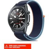 Samsung Galaxy Watch 46MM / Galaxy Watch 3 45MM / Gear S3 Uyumlu Hasır Örgü Spor Cırtlı Kordon 22MM - Deep Navy