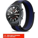 Samsung Galaxy Watch 46MM / Galaxy Watch 3 45MM / Gear S3 Uyumlu Hasır Örgü Spor Cırtlı Kordon 22MM - Siyah - Lacivert