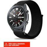 Samsung Galaxy Watch 46MM / Galaxy Watch 3 45MM / Gear S3 Uyumlu Hasır Örgü Spor Cırtlı Kordon 22MM - Siyah