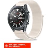 Samsung Galaxy Watch 46MM / Galaxy Watch 3 45MM / Gear S3 Uyumlu Hasır Örgü Spor Cırtlı Kordon 22MM - Starlight