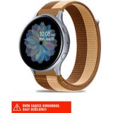 Samsung Galaxy Watch Active / Galaxy Watch Active 2 40 44MM Uyumlu Hasır Örgü Cırtlı Kordon 20MM - Kahverengi