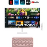 Samsung Izle, Oyna, Çalış -Wi-Fi Bağlantı Apple-Android Kablosuz Görüntü Aktarım 32''inç 80 Ekran Akıllı Tv-Monitör M5 + Logitech Kablosuz Klavye - pembe