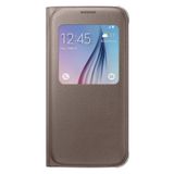 Samsung Leather-Effect S-View Folyo Koruyucu Kılıf Case Cover Suni Deri Galaxy S6 için, Altın