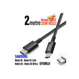 Samsung Note 10 Note 20 Uyumlu 25W Hızlı Type C Şarj Kablosu Uzun 2 Metre