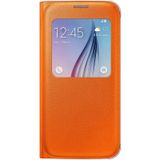 Samsung S6 S-View Cover Kılıf Deri Turuncu EF-CG920POEGWW