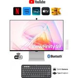 Samsung Viewfinity S9 PIXEL, 27"inç 60 Hz 5 ms Slim Monitör-Tv +Kablosuz Klavye 5K(5120 x 2880) LCD Monitör - siyah