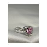 Samu Accessories Pembe Kalp Taşlı ve Taş Sıralı Ayarlanabilir Çelik Yüzük - Silver Pink Romance Heart Ring