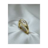 Samu Accessories Premium Serisi Mekik Taşlı Boğumlu Ayarlanabilir Çelik Yüzük - Gold Marquise Solitaire Ribbed Adjustable Ring