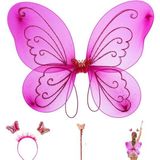 Samur Çocuklar Için Kelebek Kanadı Tacı ve Asası Fuşya Renk 50 cm - 466