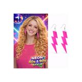 samur parti parti aksesuar & kostüm 80’ler 90'lar Retro Neon Pembe Şimşek Küpe 10 cm