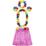 samur parti parti aksesuar & kostüm Yetişkin Ve Çocuk Uyumlu Luau Aloha Hawaii Pembe Etek Ve Renkli Kolye Taç 2 Adet Bileklik Seti