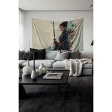 Samuray Kadın Desenli Duvar Halısı Duvar Örtüsü Tapestry Süetimsi Dokulu%100 Polyester Kumaş
