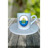 San Marino Ülke Bayrağı Bayrak Baskılı Türk Kahvesi Fincanı Tabaklı Kişiye Özel Model 3