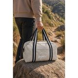 Sanal Box Legan Bej Şerit Detaylı Orta Boy Seyahat Çantası – Fermuarlı Unisex Spor & Hafta Sonu Duffle Bag 8435