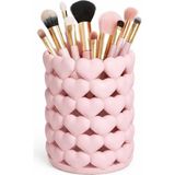 Şanal Craftopya Kalp Tasarımlı Makyaj Fırçalığı ve Kalemlik - Estetik Masaüstü Organizer, Pastel Pembe Dekoratif Kozmetik Düzenleyici ve Fırça Kutusu - Adaçayı Yeşili