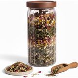 Şanal Deconox Akasya Kapaklı Çizgili Cam Kavanoz (1000ML /1 Litre) | Hava Geçirmez, Modern Fitilli Tasarım Gıda Saklama Kabı | Kahve, Çay, Kuruyemiş ve Bakliyat Kavanozu (9X20CM) - 001-Renkli - 1 Adet - 0,21 L