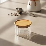 Şanal Deconox Linie Slim Bambu Kapaklı Borosilikat Cam Saklama Kabı - Çizgili Vakumlu Baharatlık, Çay ve Kahve Kavanozu - 200ML ve 300ML Seçenekleri (200ML) - 001-Renkli - 1 Adet - 0,21 L