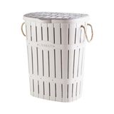 Şanal Hafif Plastik Bambu Halatlı Kirli Çamaşır Sepeti, 65 L - 00-Siyah - Beyaz