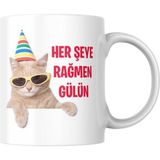 Şanal Her Şeye Rağmen Gülün Kupa Bardak Komik Yazılı Hediyelik Çay Kahve Kupası Coffee Mug - 00-Siyah - Beyaz