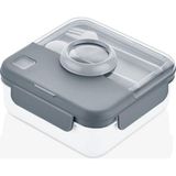 Şanal Lemmoni Qlux Taşınabilir Lunch Box Bölmeli Beslenme Kabı, 1250ML, Gri, Çatal Kaşıklı - Adaçayı