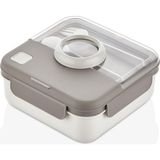 Şanal Lemmoni Qlux Taşınabilir Lunch Box, Bölmeli Beslenme Kabı, Çatal Kaşıklı, 1250ML, Bej - Adaçayı
