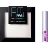 Şanal Maybelline New York Fit Me Matte+Poreless Pudra 90 Translucent (Transparan) & Mini Falsies Surreal Maskara 4.7 ml Makyaj Seti - 001 Brown