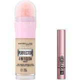 Şanal Maybelline New York Instant Perfector Glow 4 Etki 1 Arada Fondöten - 01 Light & Mini Lash Sensational Sky High Maskara Makyaj Seti - 001 Brown