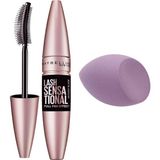Şanal Maybelline New York Lash Sensational Yelpaze Etkili Intense Black Maskara - Ekstra Siyah 9.5 M & Hediye Makyaj Süngeri - 001 Brown