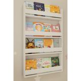 Sanal Mobilya Montessori Çocuk Kitaplığı 4 Raflı Duvar Tipi Beyaz Kitaplık - Eğitici Tasarım