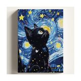 Şanal Sayılarla Boyama Tuval Hobi Seti, Yıldızlı Kedi Temalı Fırça ve Boya Dahil Set (Çıtalı) 40X50 Cm, Kendin Yap Sayılarla Tuval Boya Kiti (Kasnaklı) - 1