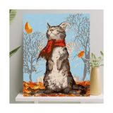 Şanal Sayılarla Boyama Tuval Seti Fırça Boya Dahil (Çıtalı) 40X50 cm - Kedi ve Sonbahar