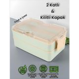 Sanal Ticaretim Dikdörtgen İki Katlı Lunch Box Açık Yeşil Renk Beslenme Kutusu Saklama Kutusu
