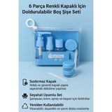 sanal trend 6 Parça Mavi Renk Seyahat Seti Şeffaf Çantalı Kozmetik Şişe Seti- Boş Seyahat Şampuan Şişesi Seti