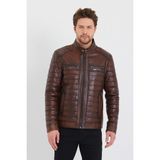 Sanalbolluk Fındık Renk Şişme Model Erkek Spor Deri Mont - 54 - 56 - Kahverengi