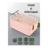 SANALTİCARETİM Dikdörtgen İki Katlı Lunch Box Pembe Renk Beslenme Kutusu Saklama Kutusu