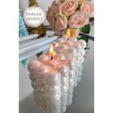 Sanat Sepet İşleri Parlak Bubble 2'li Set Hediyelik Dekoratif Mum Seti - Sedef - Beyaz