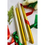 Sanat Sepet İşleri Premium Yılbaşı Özel Gold Beyaz Renk Sedefli Kokulu Konik Şamdan Mum 4'lü Set - Beyaz - Gold - 4 Adet