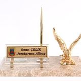 SANATBLOĞU ALTIN KARTAL FİGÜRLÜ KREM MERMER SET MASA İSİMLİK OFİS MASA İSİMLİK HEDİYELİK CLK-2048