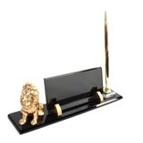 SANATBLOĞU SUBLİMASYON BASKILI FÜME KRİSTAL MASA İSİMLİĞİ ALTIN SET ASLAN LEON BİBLOLU OFİS MASA İSİMLİK CLK-1109
