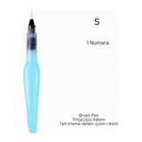 Sanathobi Fırça Uçlu, Brush Pen, Sulu Boya, Su ve Mürekkep Hazneli, Boyama Kalem Mavi-S Beden - Çok Renkli