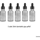Sanathobi Şeffaf Cam Damlalıklı Şişe, Medikal Şişe, Boş Şişe, Mürekkep Şişe 30ML-5 Adet