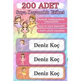 Sanatıbedi 200 Adet Balerin Suya Dayanıklı Okul Etiketi - Kalem Defter Kitap Suluk Sticker